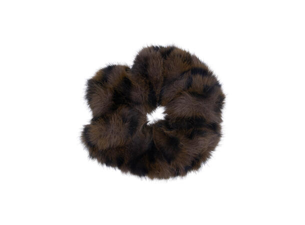 Hårstrikk tykk "fake fur m/dyreprint" brun 