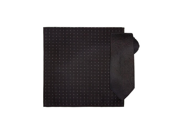 Santi 8cm silkeslips+lommetørkle paisley sett hengende brun 