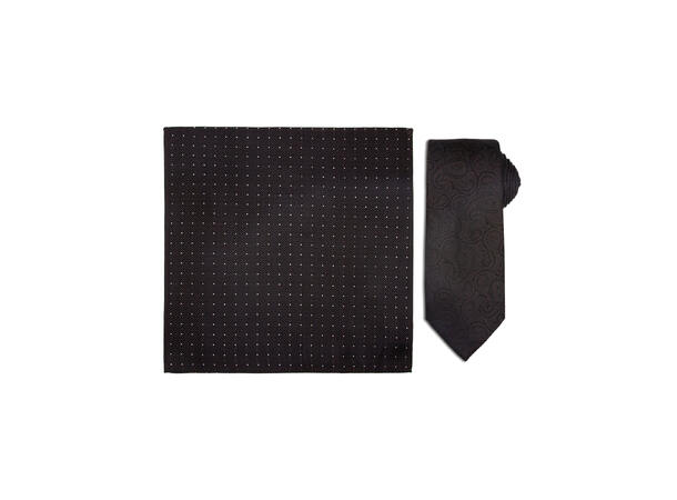 Santi 8cm silkeslips+lommetørkle paisley sett hengende brun 