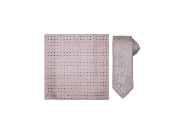 Santi silkeslips+lommetørkle mønstert sett hengende beige 