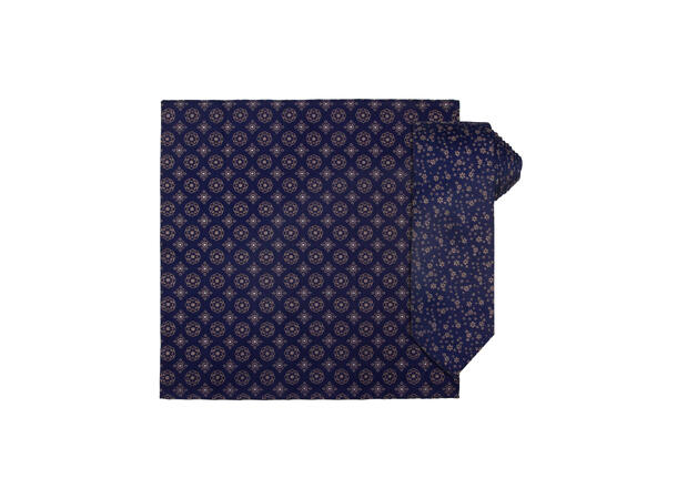Santi silkeslips+lommetørkle mønstert sett hengende navy 