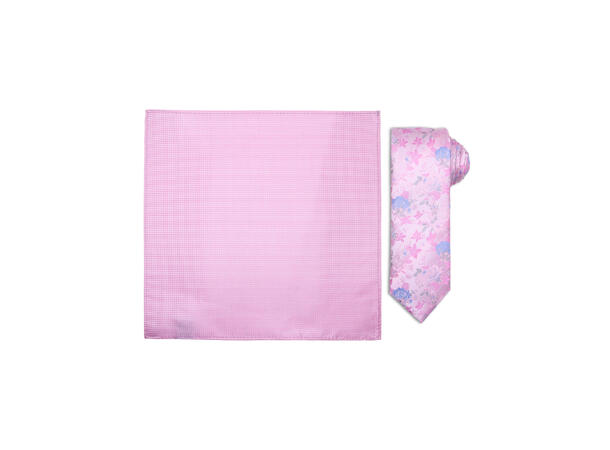 Santi silkeslips+lommetørkle mønstret* sett hengende rosa 