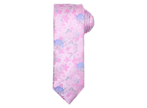 Santi silkeslips+lommetørkle mønstret* sett hengende rosa 