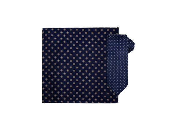 Santi silkeslips+lommetørkle mønstret* sett hengende navy 