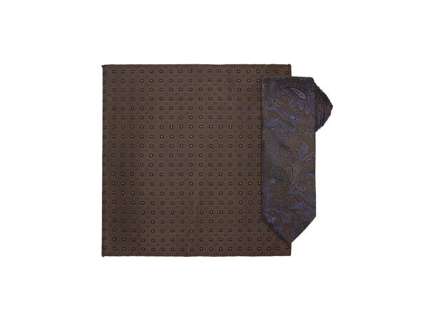 Santi silkeslips+lommetørkle mønstret* sett hengende beige 