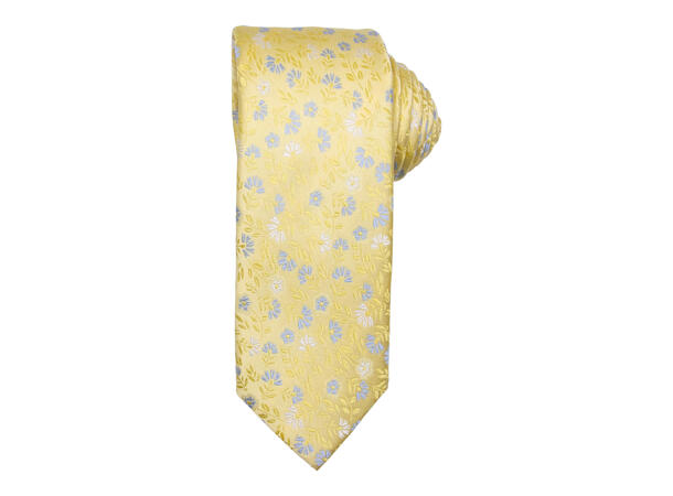 Santi silkeslips+lommetørkle mønstret sett hengende gul 