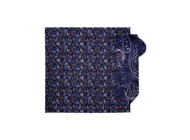 Santi silkeslips+lommetørkle mønstret sett hengende blå 