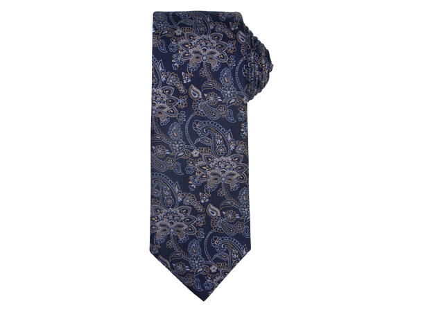 Santi silkeslips+lommetørkle mønstret sett hengende navy 