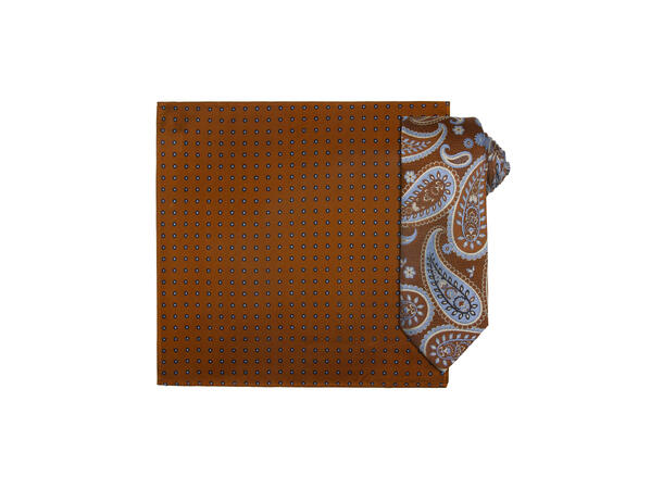 Santi silkeslips+lommetørkle mønstret sett hengende cognac 