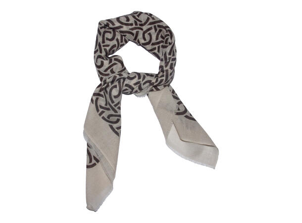 Skjerf ull m/mønster 85x85cm beige/brun 