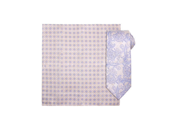 Santi 8cm silkeslips+lommetørkle mønster sett hengende beige 