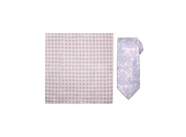 Santi 8cm silkeslips+lommetørkle mønster sett hengende beige 