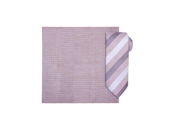 Santi silkeslips+lommetørkle "linenlook* sett hengende beige 