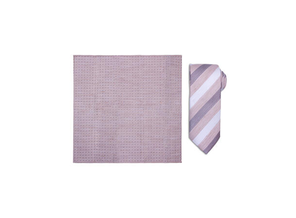 Santi silkeslips+lommetørkle "linenlook* sett hengende beige 