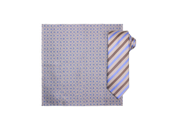 Santi silkeslips+lommetørkle mønstert sett hengende beige 