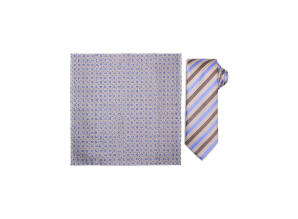 Santi silkeslips+lommetørkle mønstert sett hengende beige 