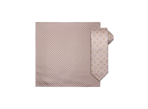 Santi silkeslips+lommetørkle mønstret* sett hengende beige 