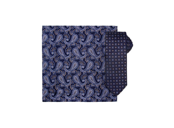 Santi silkeslips+lommetørkle mønstret* sett hengende navy 