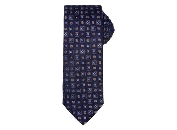 Santi silkeslips+lommetørkle mønstret* sett hengende navy 