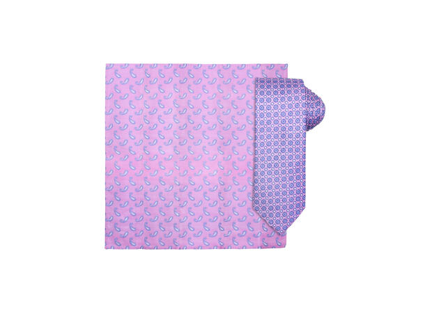 Santi silkeslips+lommetørkle mønstret sett hengende rosa 