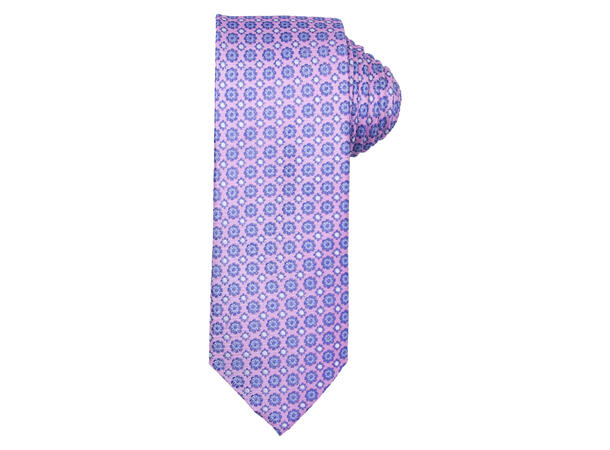 Santi silkeslips+lommetørkle mønstret sett hengende rosa 