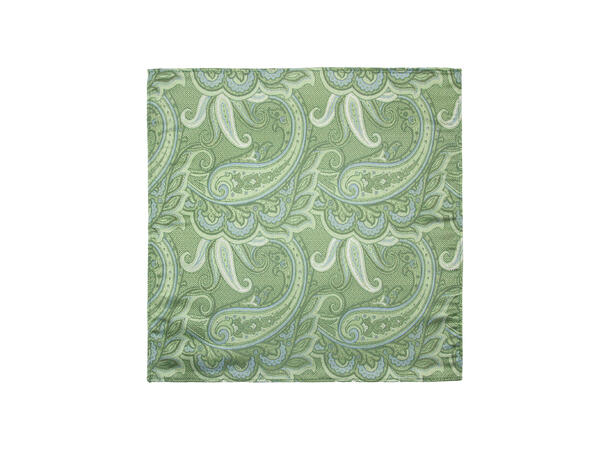 Santi silkeslips+lommetørkle mønstret sett hengende grønn 