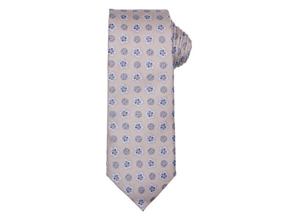 Santi silkeslips+lommetørkle mønstret sett hengende beige 