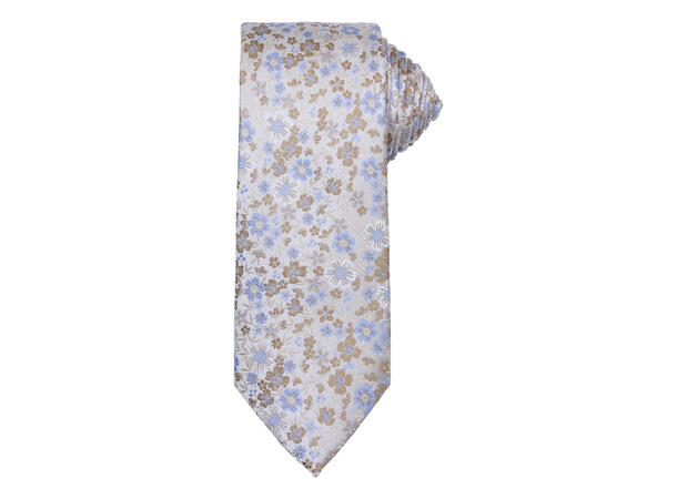 Santi silkeslips+lommetørkle mønstret sett hengende beige 