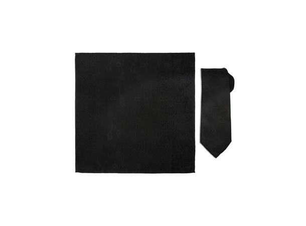 Santi silkeslips+lommetørkle paisley sett hengende sort 