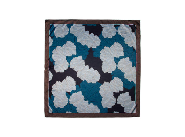Skjerf dobbelprint blomst/dyreprint 70x70cm blå 