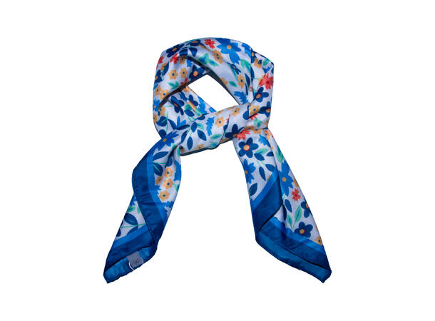 Skjerf glatt m/blomster 70x70 blå 