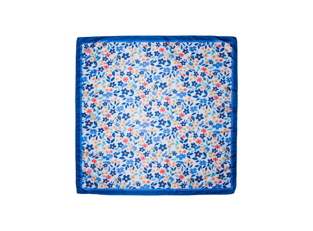 Skjerf glatt m/blomster 70x70 blå 