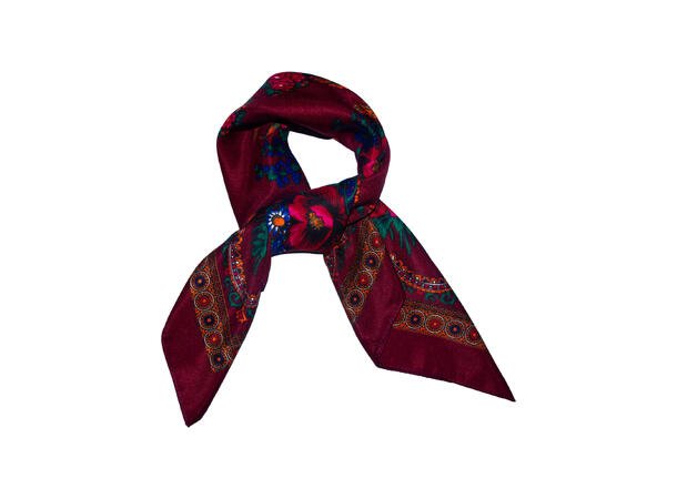 Skjerf m/store blomster 70x70 vinrød 