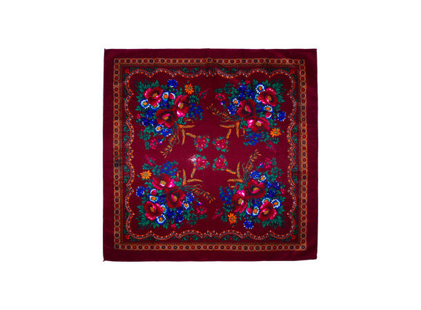 Skjerf m/store blomster 70x70 vinrød 