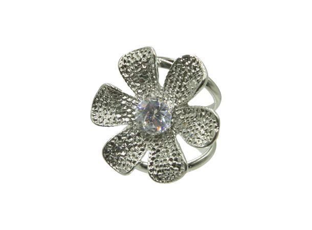 Skjerf ring blomst m/strass sølv 
