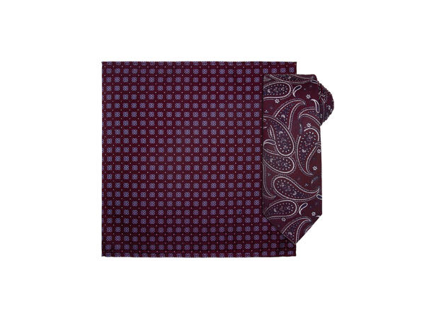 Santi 8cm silkeslips+lommetørkle paisley sett hengende vinrød 