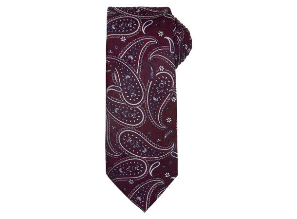 Santi 8cm silkeslips+lommetørkle paisley sett hengende vinrød 
