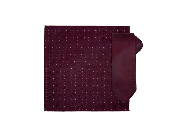 Santi 8cm silkeslips+lommetørkle paisley sett hengende vinrød 