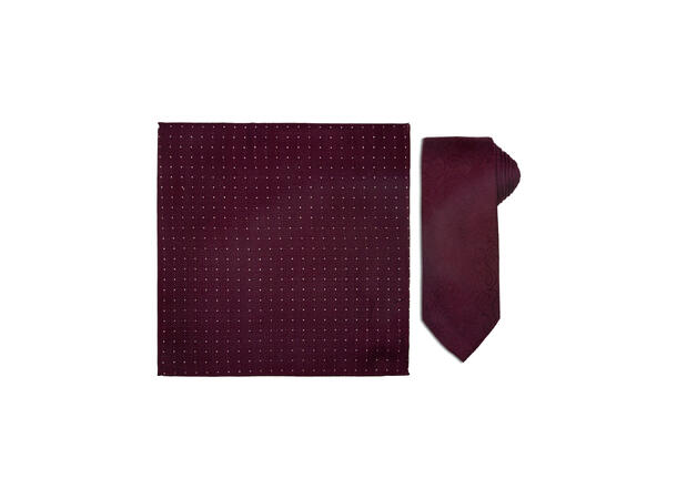 Santi 8cm silkeslips+lommetørkle paisley sett hengende vinrød 