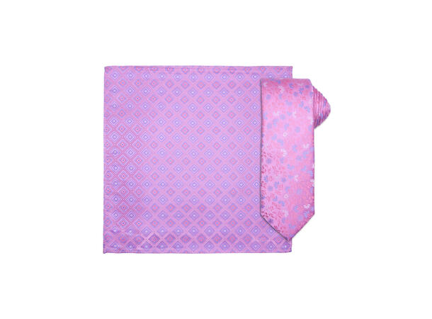 Santi silkeslips+lommetørkle mønstret* sett hengende rosa 