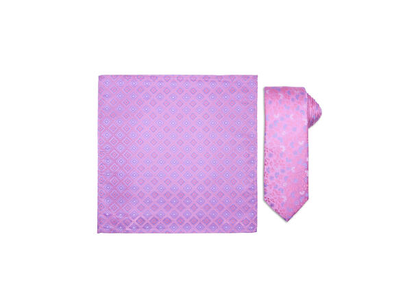 Santi silkeslips+lommetørkle mønstret* sett hengende rosa 