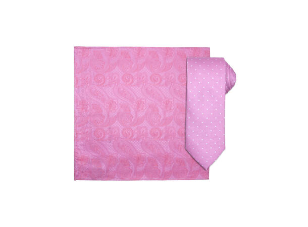 Santi silkeslips+lommetørkle mønstret sett hengende rosa 