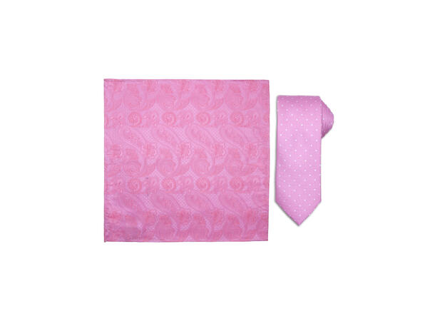 Santi silkeslips+lommetørkle mønstret sett hengende rosa 