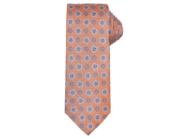 Santi silkeslips+lommetørkle mønstret sett hengende oransje 