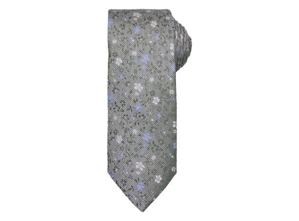 Santi silkeslips+lommetørkle mønstret sett hengende grønn 