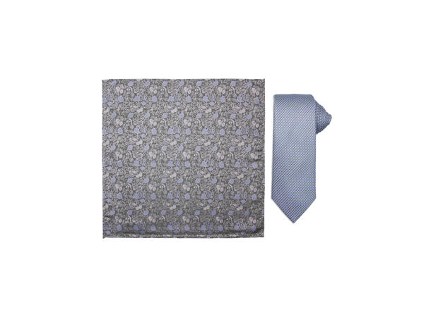 Santi silkeslips+lommetørkle mønstret sett hengende grønn 