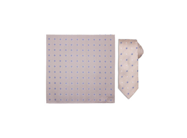 Santi silkeslips+lommetørkle mønstret sett hengende beige 