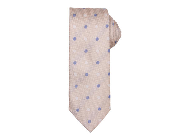 Santi silkeslips+lommetørkle mønstret sett hengende beige 