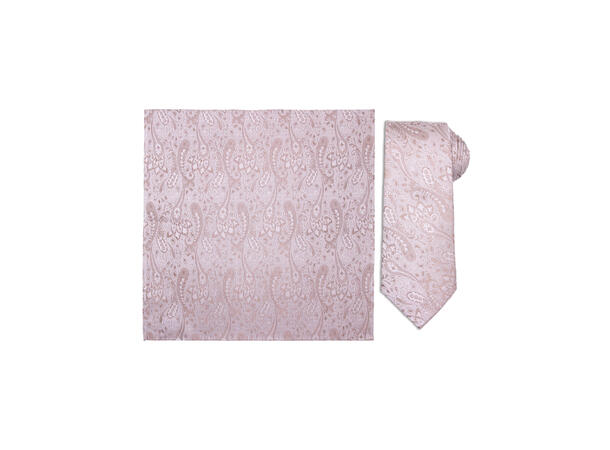 Santi silkeslips+lommetørkle paisley sett hengende beige 
