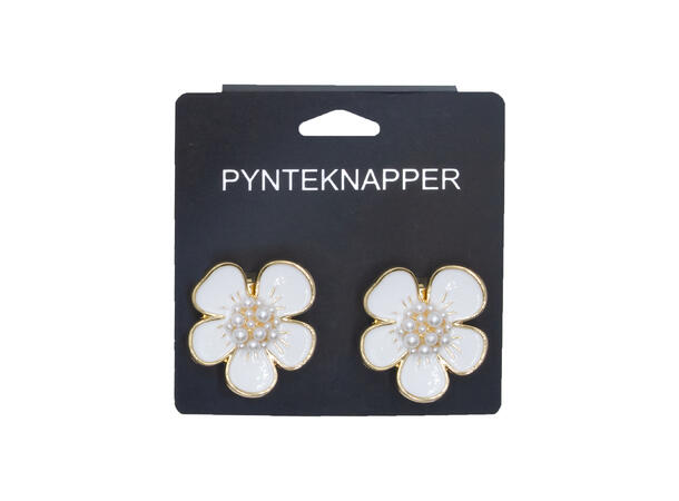 Skjorteknapp m/blomst og perle hvit 